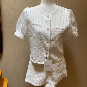Dressvy Two Piece Shorts and Short Puff Sleeve Top, White NWT! Size XS
